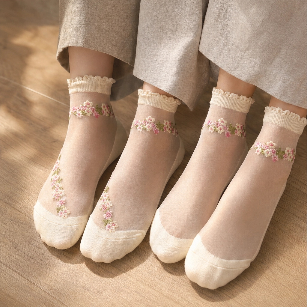 Bloomveil™ – Sheer Floral Lace Ankle Socks with Soft Cotton Sole + 1+1 FREE