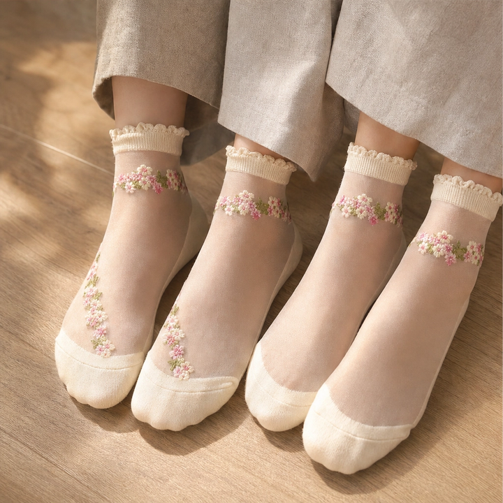 Bloomveil™ – Sheer Floral Lace Ankle Socks with Soft Cotton Sole + 1+1 FREE