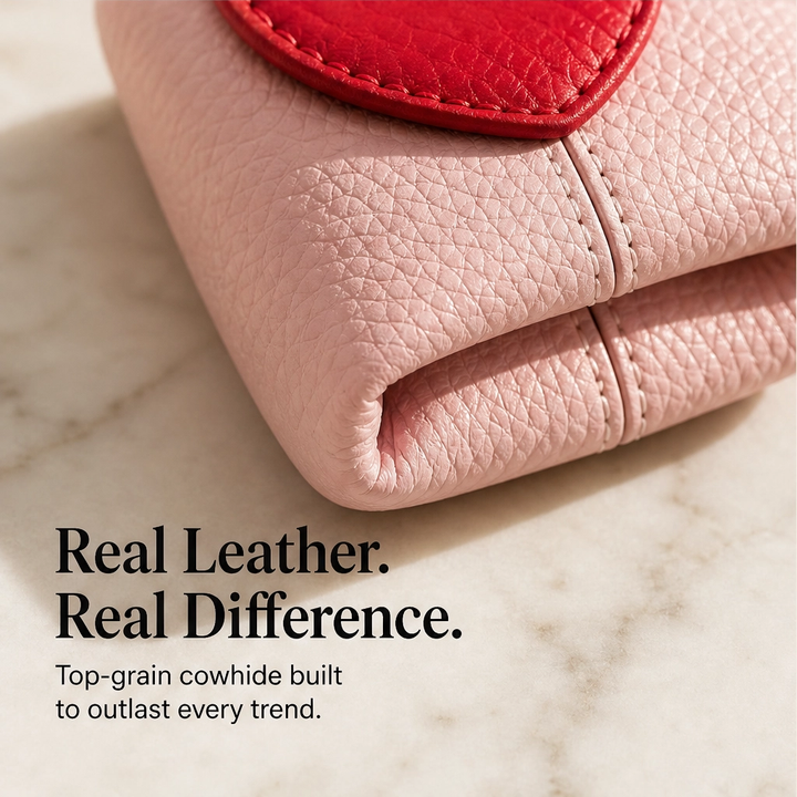 Pebble &amp; Heart – Top-Grain Leather Squeeze-Top Mini Coin Pouch with Heart Detail + 1+1 FREE