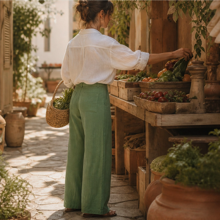 Vela™ – High-Waisted Cotton-Linen Wide-Leg Pants + 50% OFF