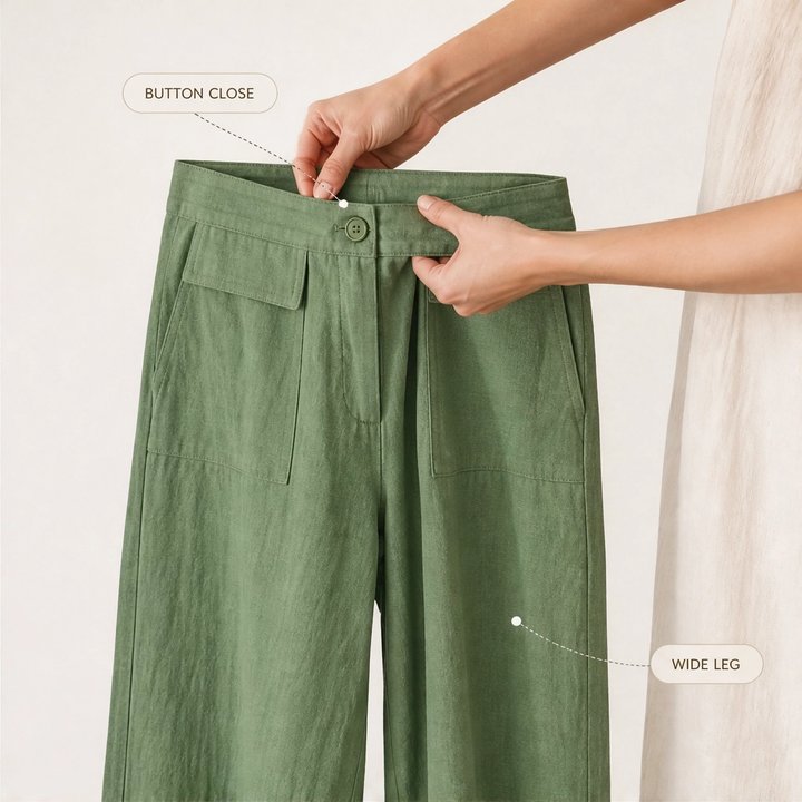 Vela™ – High-Waisted Cotton-Linen Wide-Leg Pants + 50% OFF
