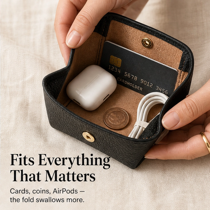 Pebble &amp; Heart – Top-Grain Leather Squeeze-Top Mini Coin Pouch with Heart Detail + 1+1 FREE
