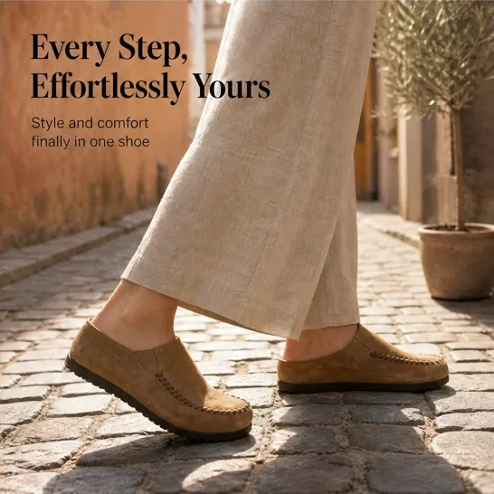 Hearthen™ – Hand-Stitched Suede Slip-On Comfort Mules + 50% OFF