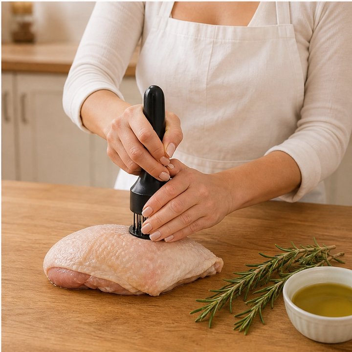 Searwell – Stainless Steel Needle Meat Tenderizer with Retractable Safety Guard + 50% OFF