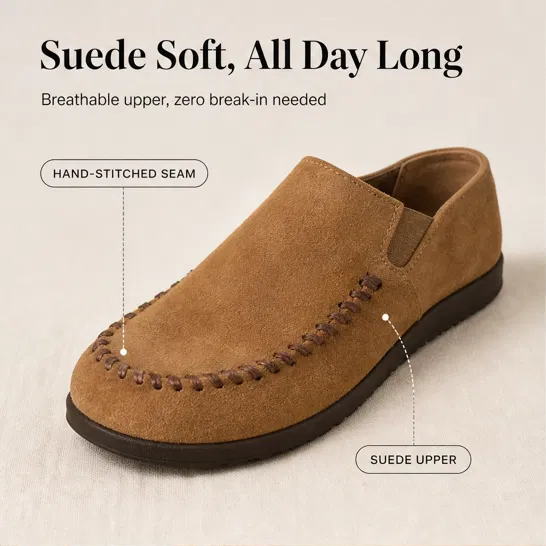 Hearthen™ – Hand-Stitched Suede Slip-On Comfort Mules + 50% OFF