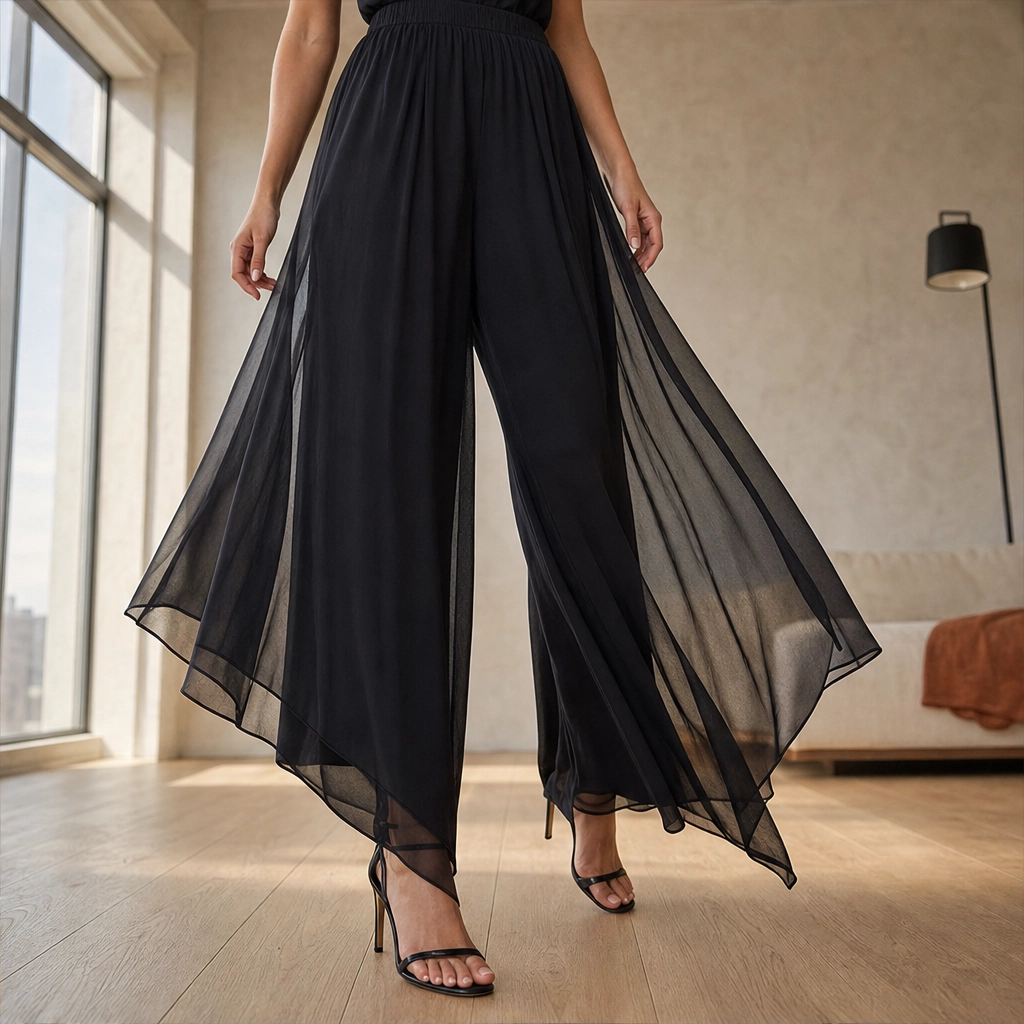 Drapelle™ – Flowing Chiffon Wide-Leg Pants with Elastic Waist + 50% OFF