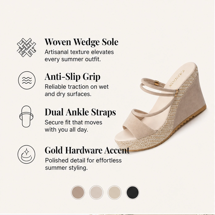 Solamatte™ – Woven Platform Wedge Sandals with Secure Double Ankle Straps + 50% OFF