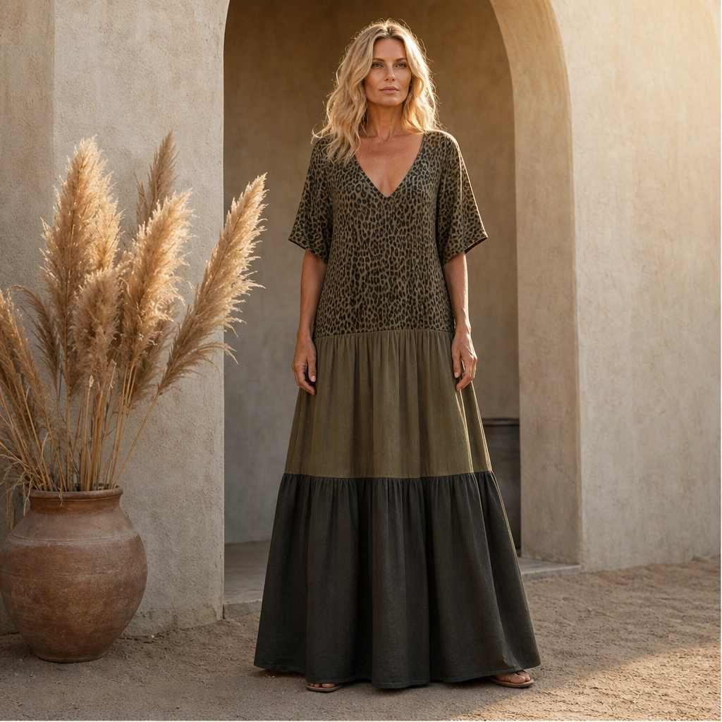 Savanna – V-Neck Tiered Bohemian Maxi Dress + 50% OFF