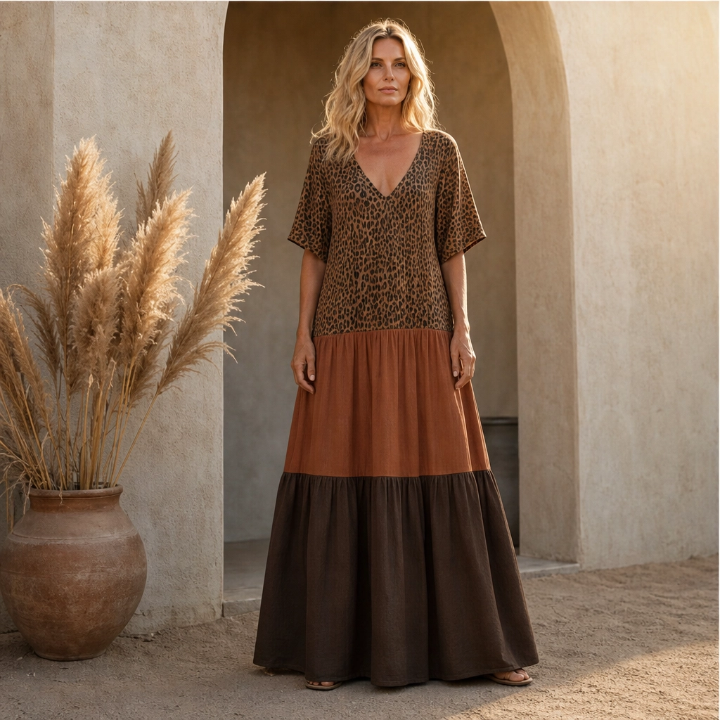 Savanna – V-Neck Tiered Bohemian Maxi Dress + 50% OFF