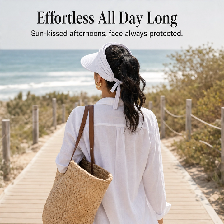 Solene™ – UPF 50+ Wide-Brim Scarf-Wrap Ponytail Sun Visor + 50% OFF