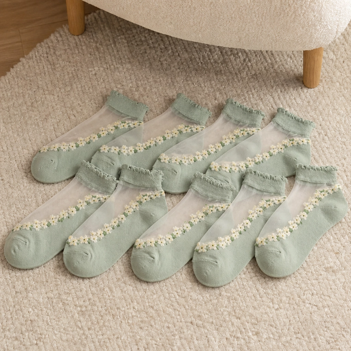 Bloomveil™ – Sheer Floral Lace Ankle Socks with Soft Cotton Sole + 1+1 FREE