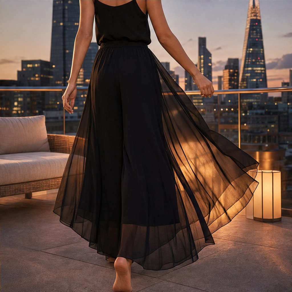 Drapelle™ – Flowing Chiffon Wide-Leg Pants with Elastic Waist + 50% OFF