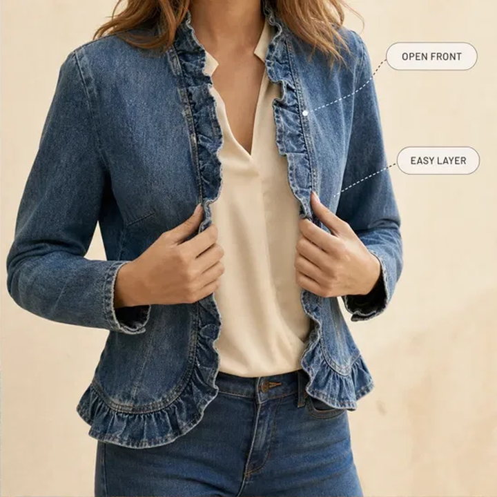 Wisteria™ – Ruffle-Trim Open-Front Lightweight Denim Jacket + 50% OFF