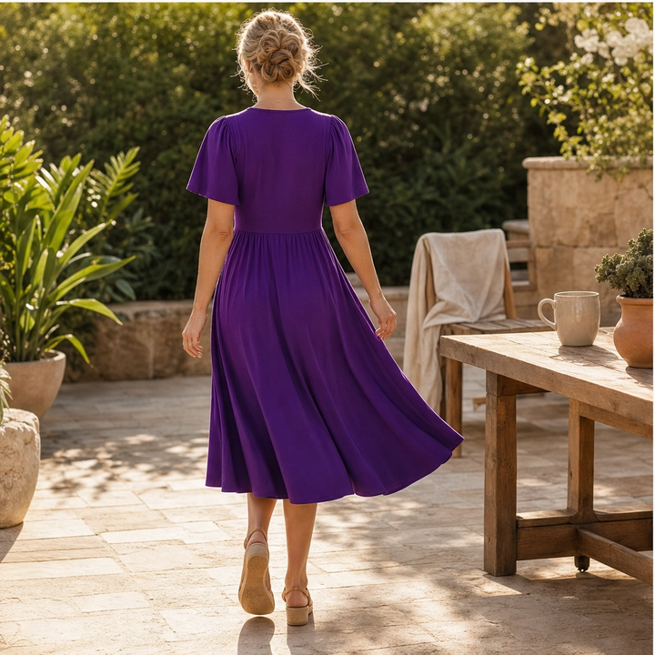 Velora™ – Twist-Front V-Neck Flowy Dress with Hidden Pockets + 50% OFF