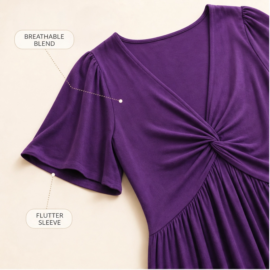 Velora™ – Twist-Front V-Neck Flowy Dress with Hidden Pockets + 50% OFF