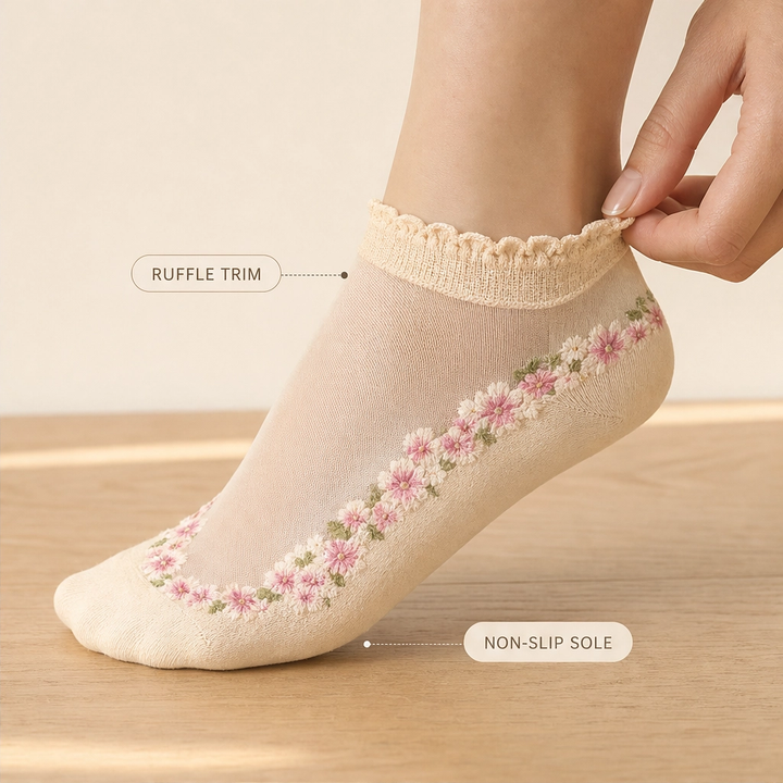 Bloomveil™ – Sheer Floral Lace Ankle Socks with Soft Cotton Sole + 1+1 FREE