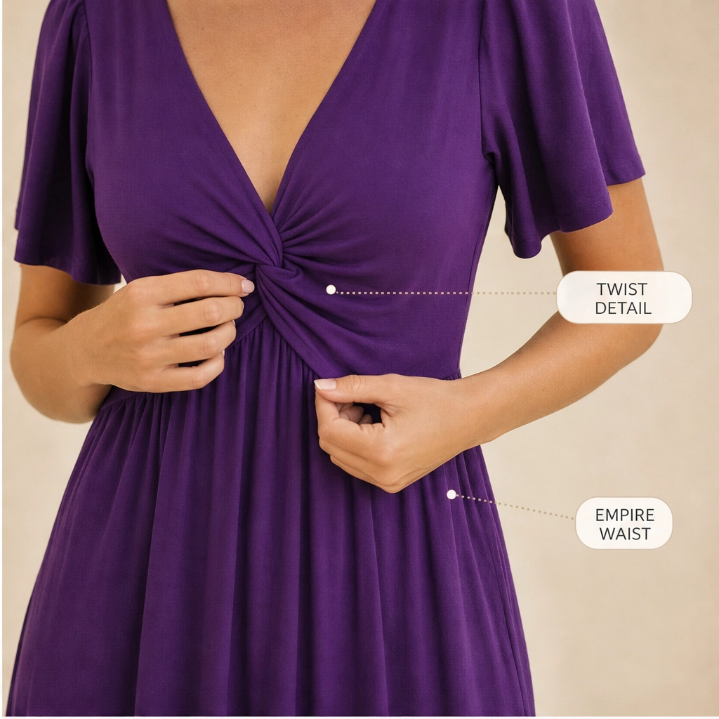 Velora™ – Twist-Front V-Neck Flowy Dress with Hidden Pockets + 50% OFF