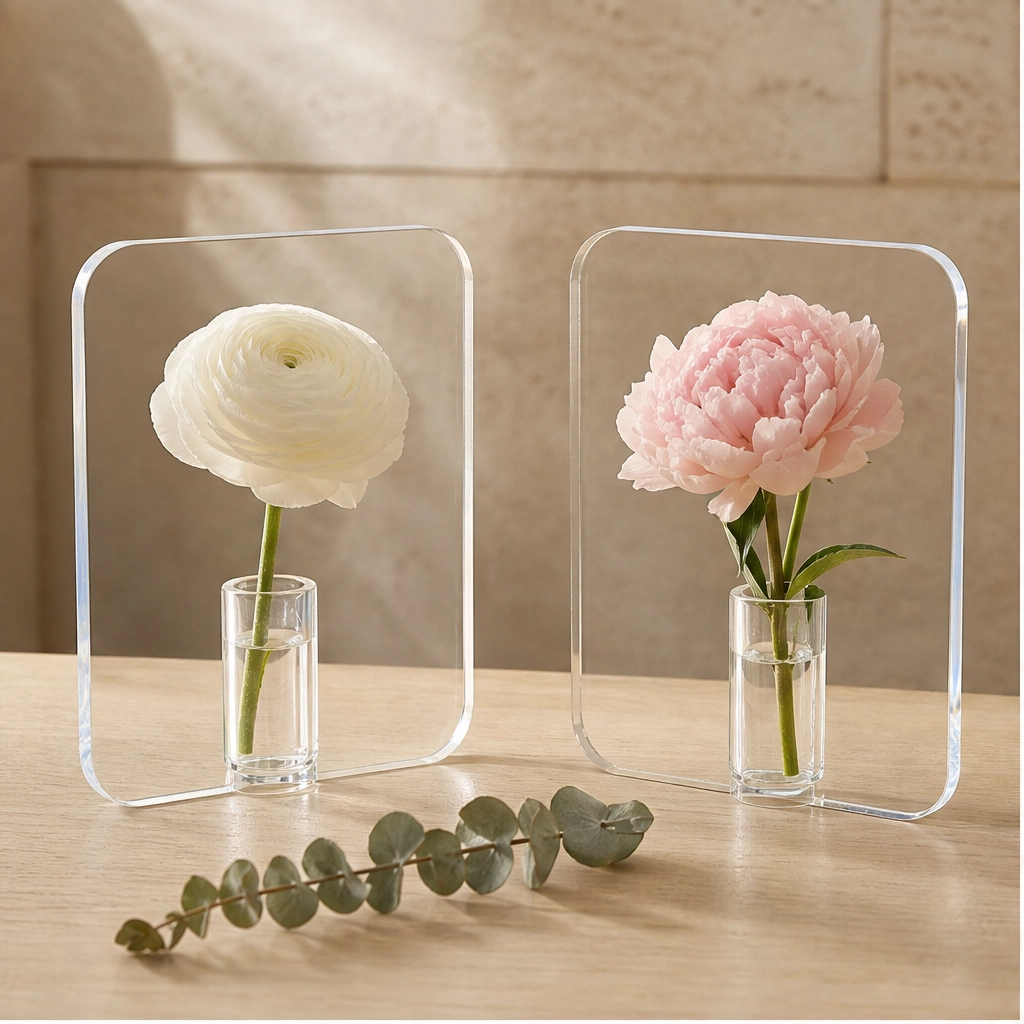 Lucent – Acrylic Frame Flower Vase, Clear Nordic Decor for Shelf &amp; Table + 50% OFF