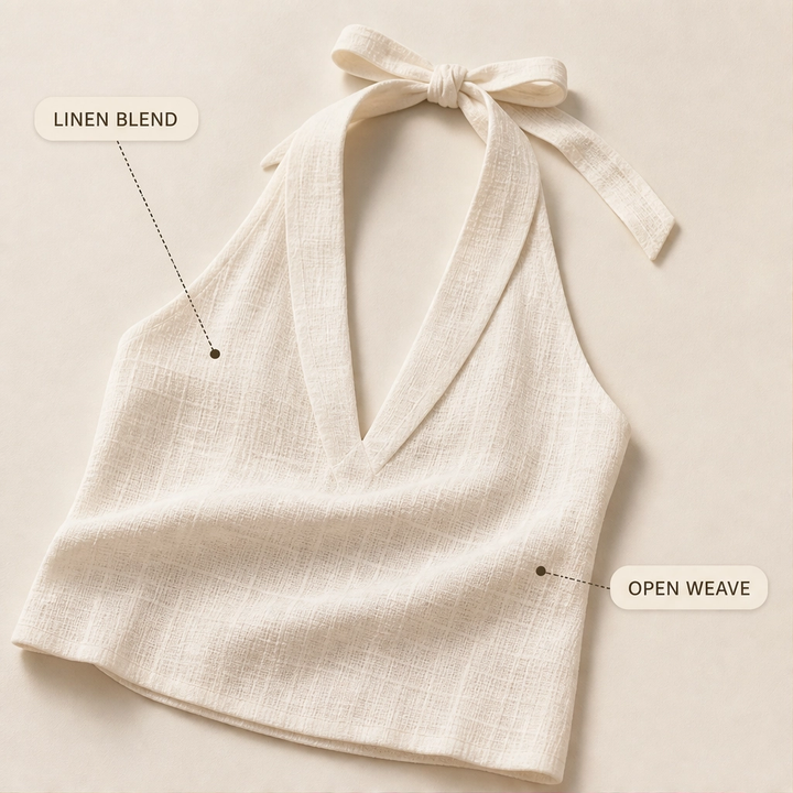 Drapelle™ – Halter V-Neck Breathable Linen-Feel Top &amp; Wide-Leg Pants 2-Piece Set + 50% OFF