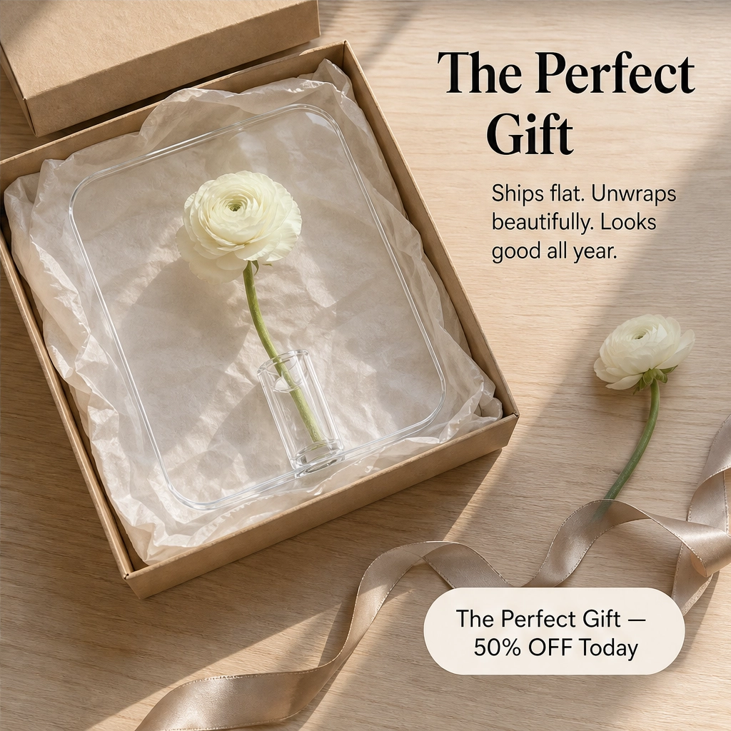 Lucent – Acrylic Frame Flower Vase, Clear Nordic Decor for Shelf &amp; Table + 50% OFF