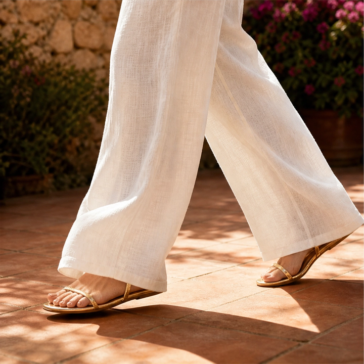 Drapelle™ – Halter V-Neck Breathable Linen-Feel Top &amp; Wide-Leg Pants 2-Piece Set + 50% OFF