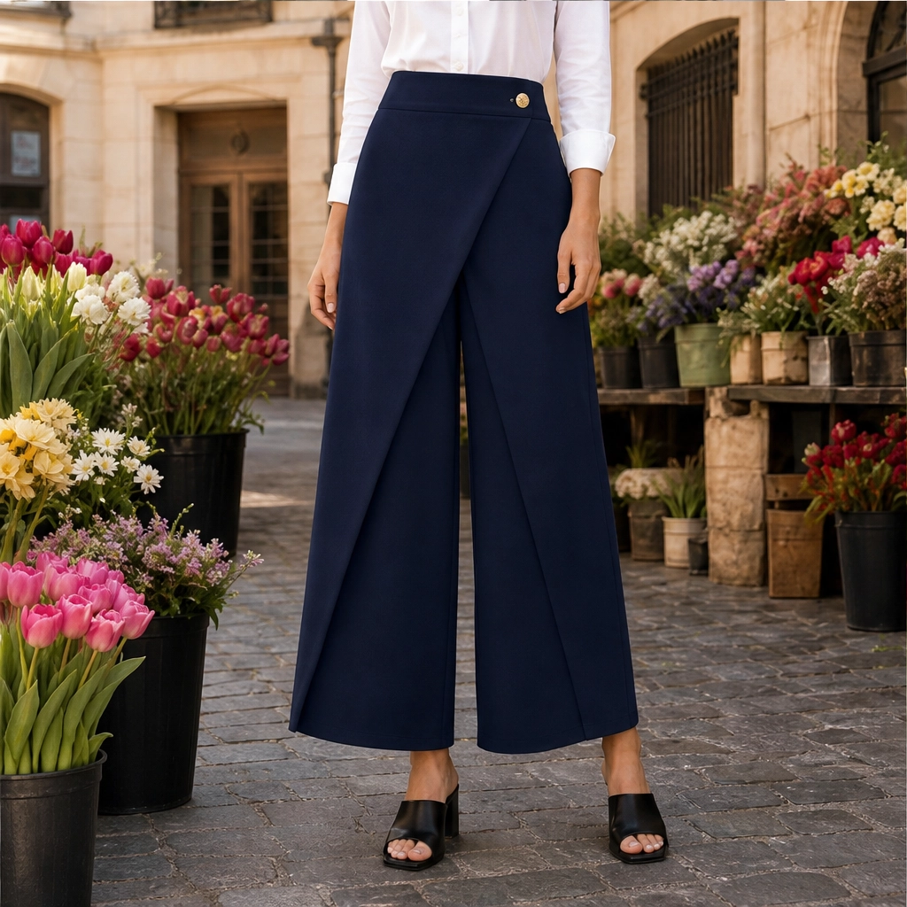 Drapelle – High-Waisted Wrap-Front Wide-Leg Cropped Trousers + 50% OFF
