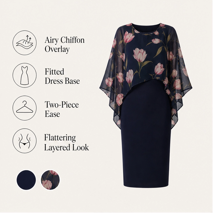 Mirabelle – Floral Chiffon Overlay Bodycon Dress Set for Women + 50% OFF