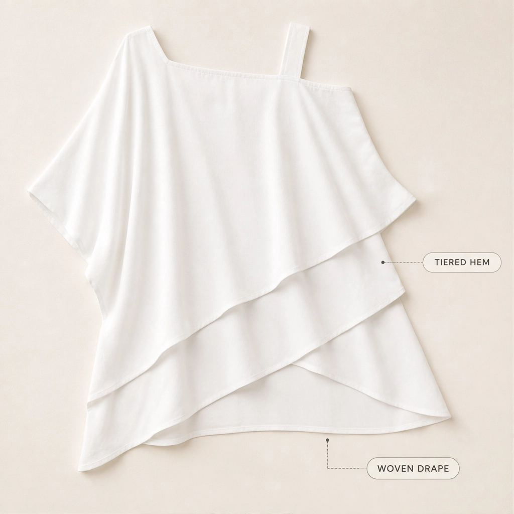 Almora™ – Asymmetrical Layered Cold-Shoulder Loose Fit Blouse + 50% OFF