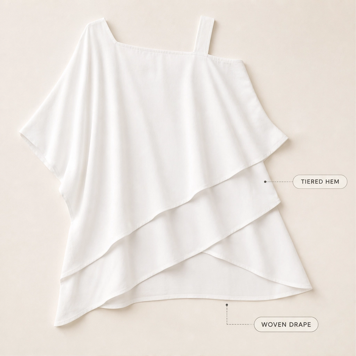 Almora™ – Asymmetrical Layered Cold-Shoulder Loose Fit Blouse + 50% OFF