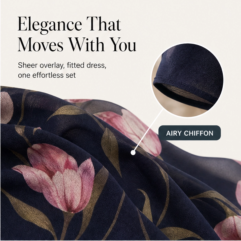 Mirabelle – Floral Chiffon Overlay Bodycon Dress Set for Women + 50% OFF