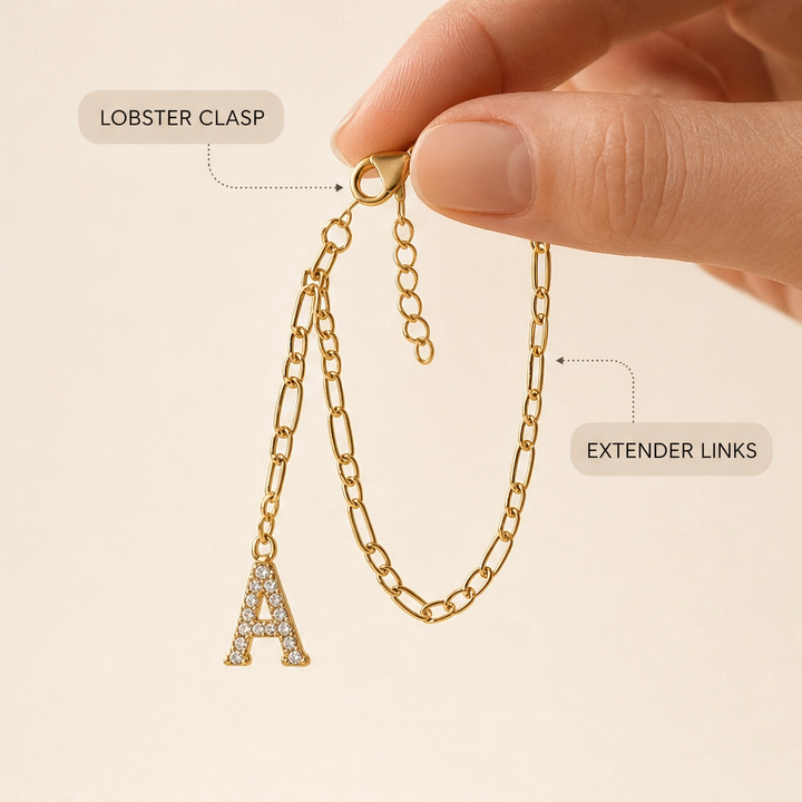 Solène™ – Layered Gold-Tone Anklet with Initial Charm &amp; Rhinestones + 1+1 FREE