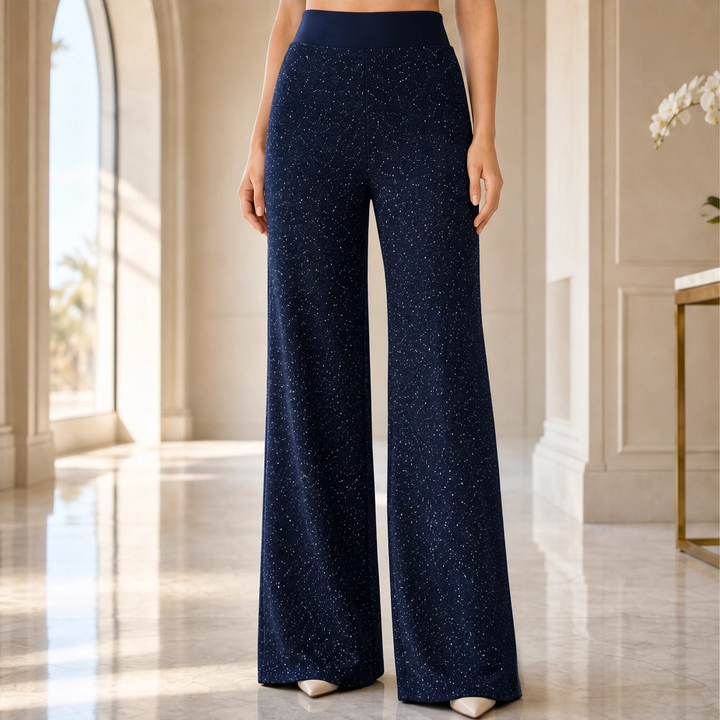 Soirelle – High-Waist Glitter Straight-Leg Trousers + 50% OFF