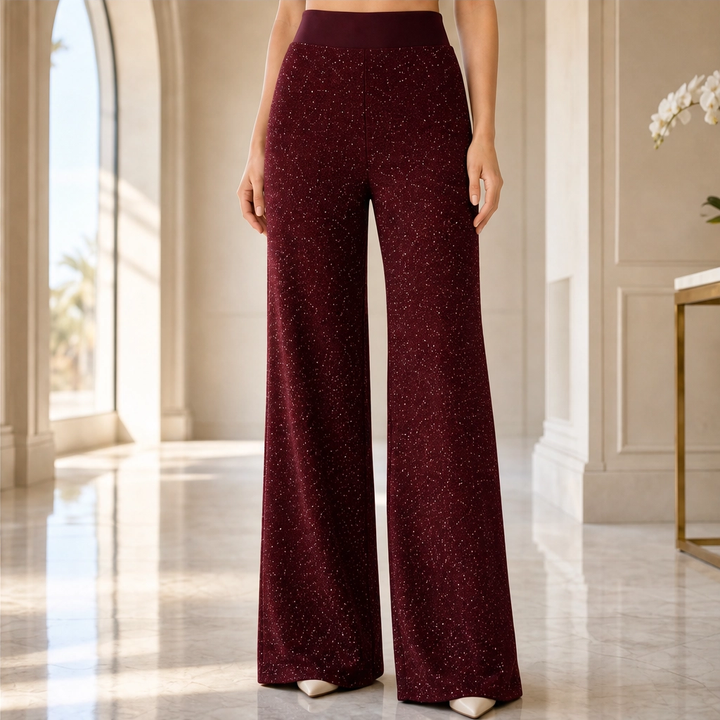 Soirelle – High-Waist Glitter Straight-Leg Trousers + 50% OFF