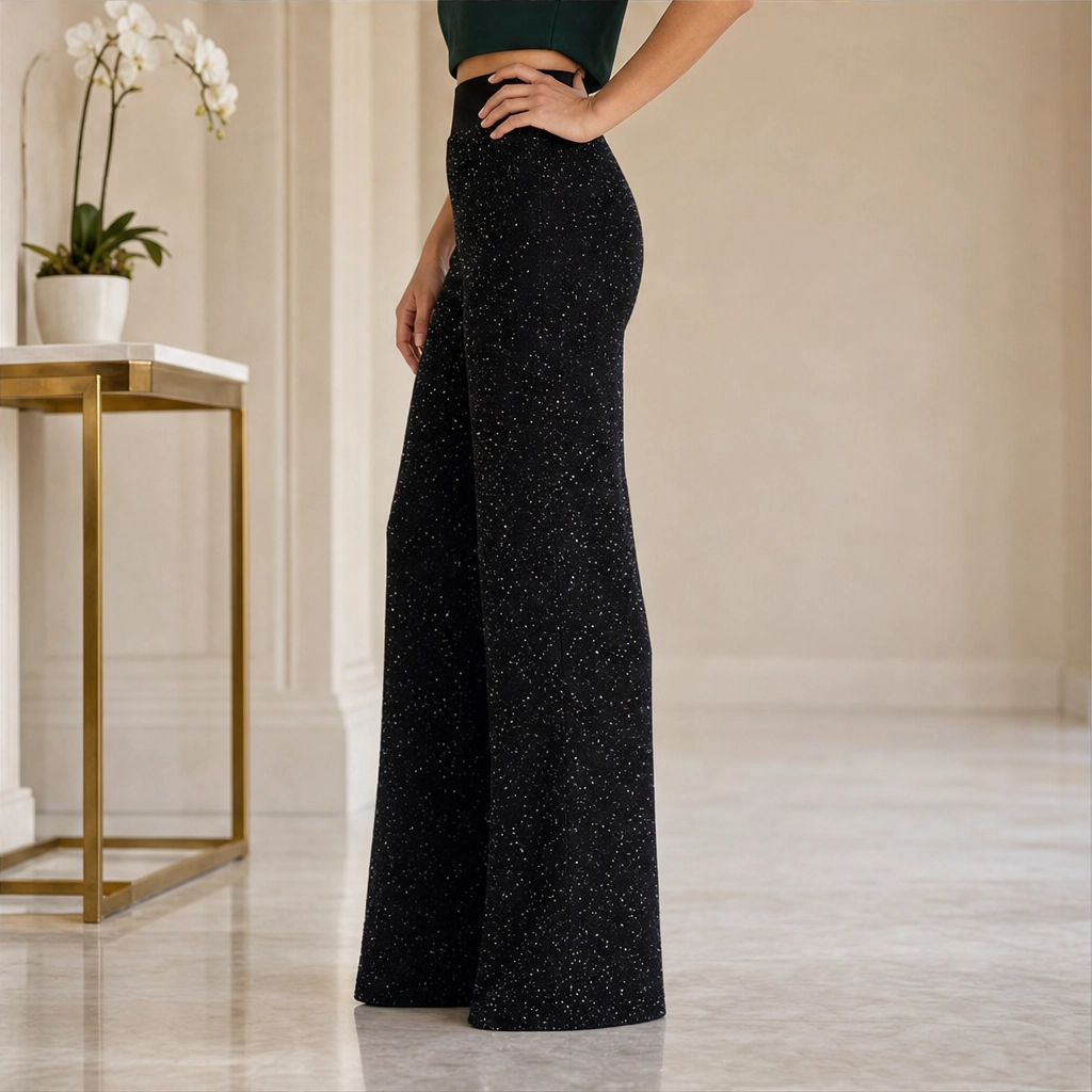 Soirelle – High-Waist Glitter Straight-Leg Trousers + 50% OFF