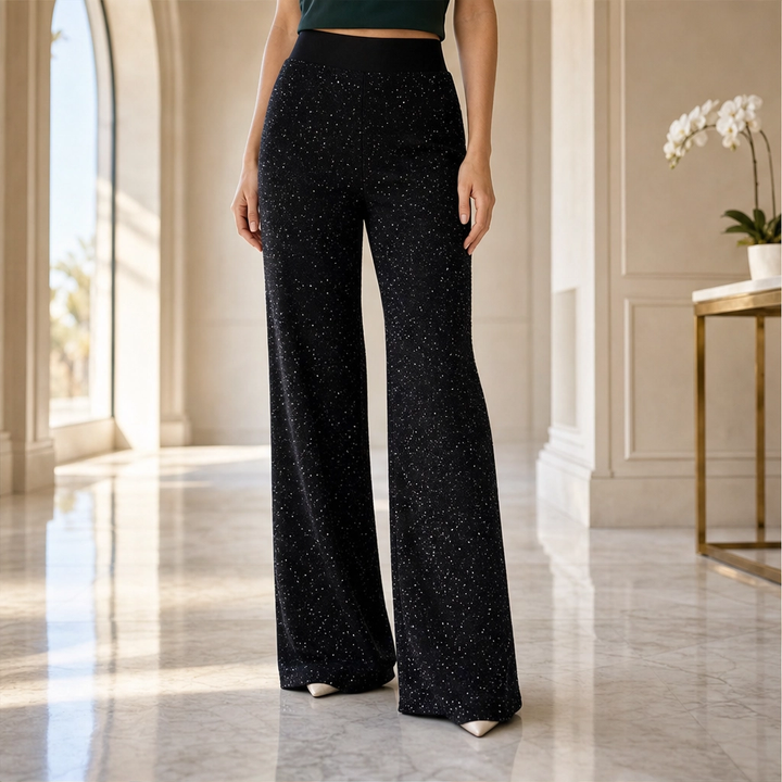 Soirelle – High-Waist Glitter Straight-Leg Trousers + 50% OFF