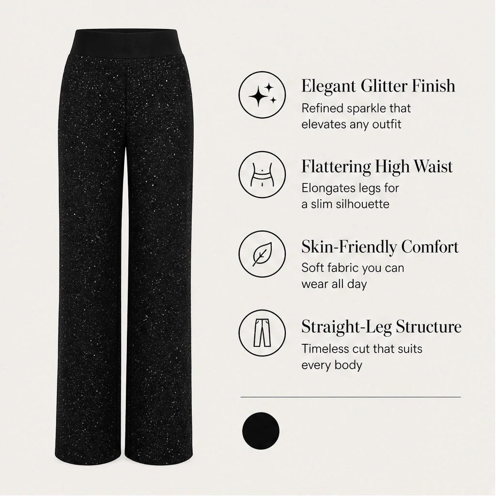 Soirelle – High-Waist Glitter Straight-Leg Trousers + 50% OFF