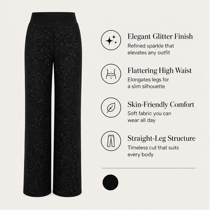 Soirelle – High-Waist Glitter Straight-Leg Trousers + 50% OFF