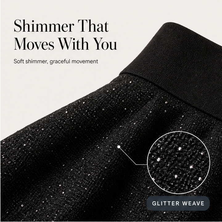 Soirelle – High-Waist Glitter Straight-Leg Trousers + 50% OFF