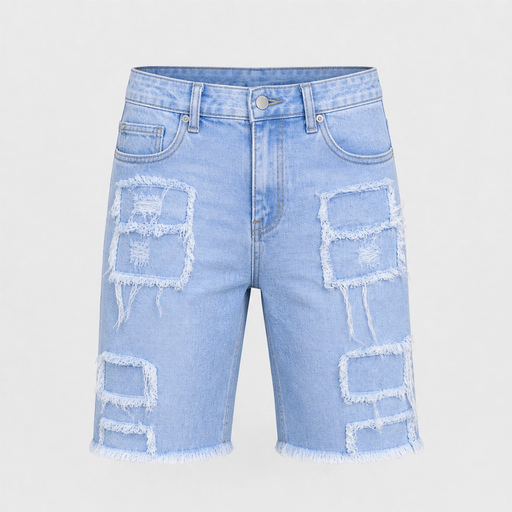 FRAYD™ – Distressed Frayed-Patch Denim Shorts for Men + 50% OFF