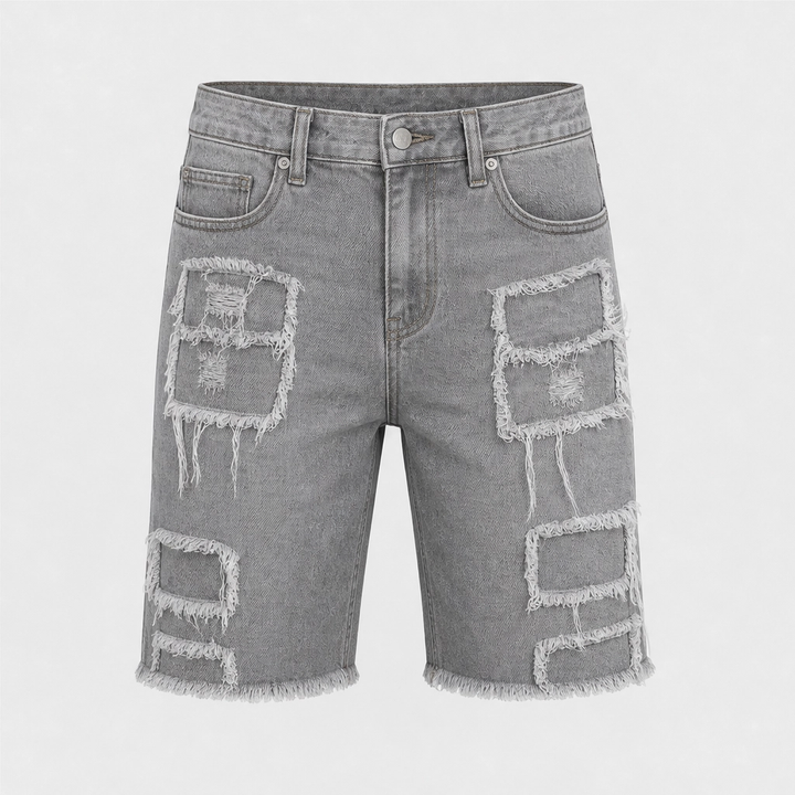 FRAYD™ – Distressed Frayed-Patch Denim Shorts for Men + 50% OFF