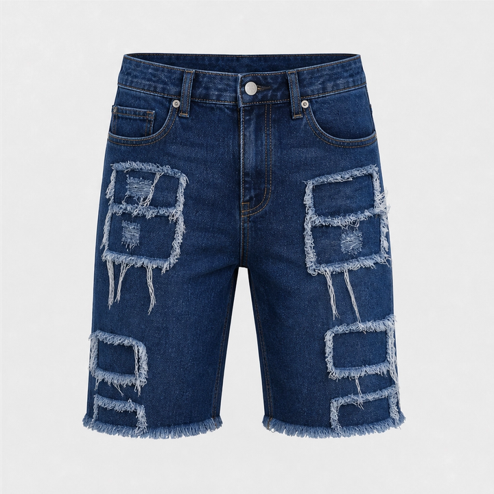 FRAYD™ – Distressed Frayed-Patch Denim Shorts for Men + 50% OFF