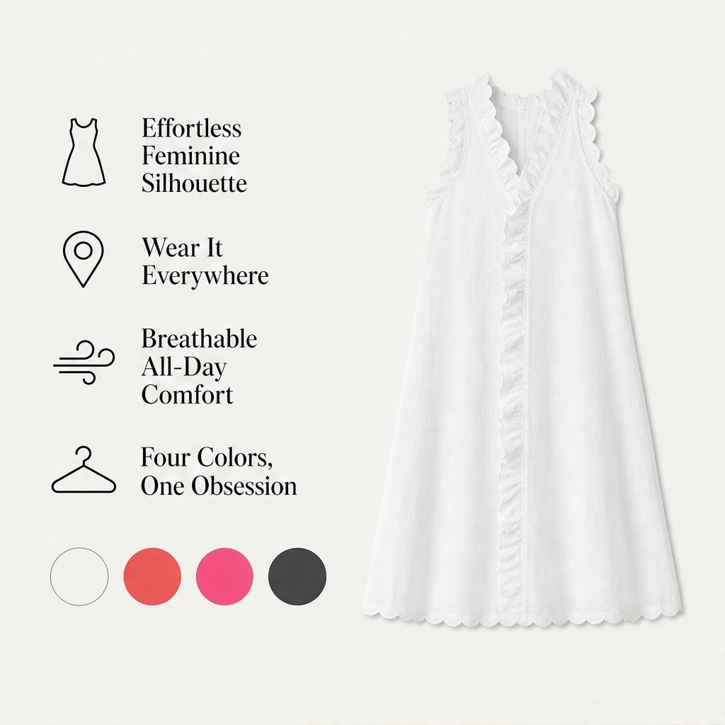 Soléne – Scalloped Ruffle Sleeveless A-Line Mini Dress + 50% OFF