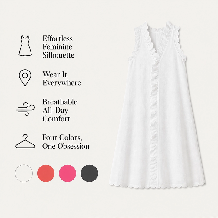 Soléne – Scalloped Ruffle Sleeveless A-Line Mini Dress + 50% OFF