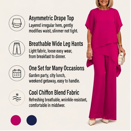 Velora – Asymmetrical Layered Top &amp; Wide-Leg Pants Set + 50% OFF