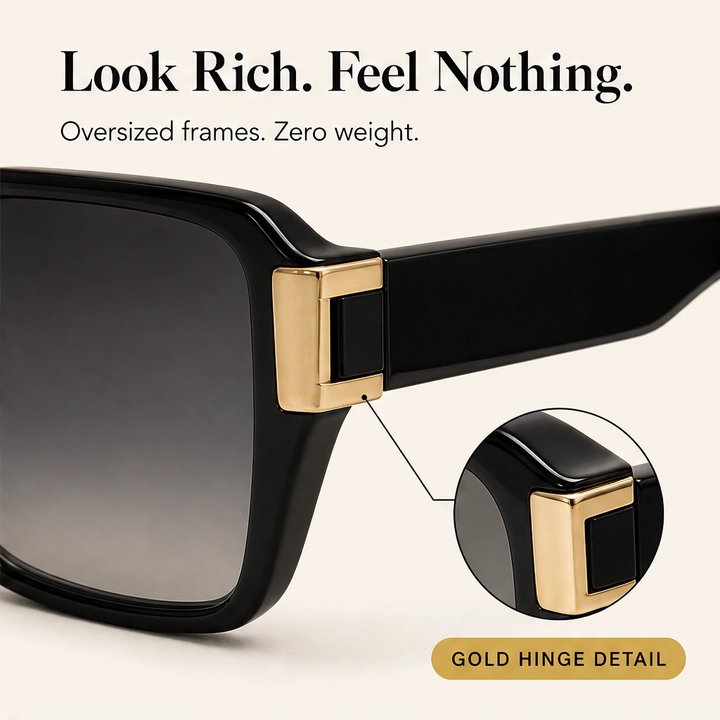 Solenne – Oversized Square UV400 Sunglasses with Gold Hinge Detail + 50% OFF