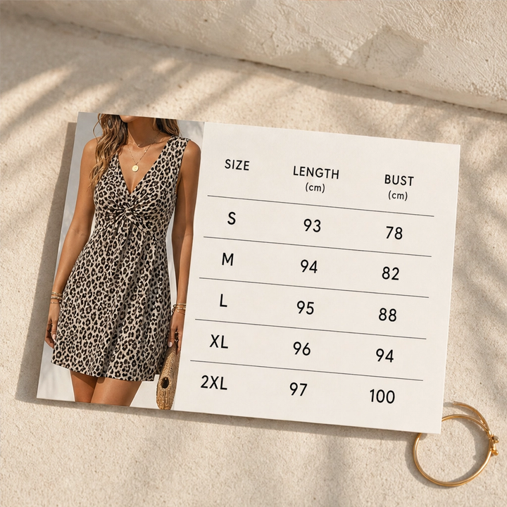 Solène – Twist-Front V-Neck Leopard Print Mini Dress + 50% OFF
