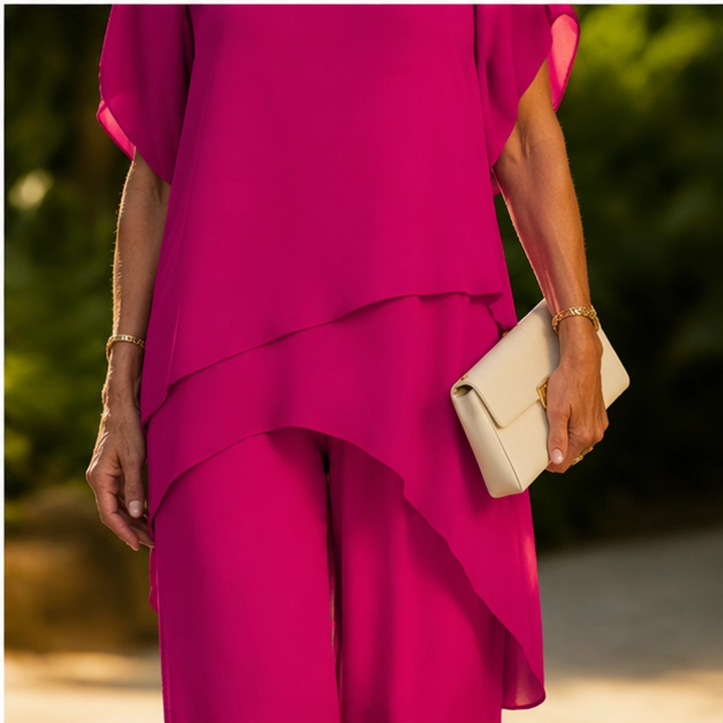 Velora – Asymmetrical Layered Top &amp; Wide-Leg Pants Set + 50% OFF