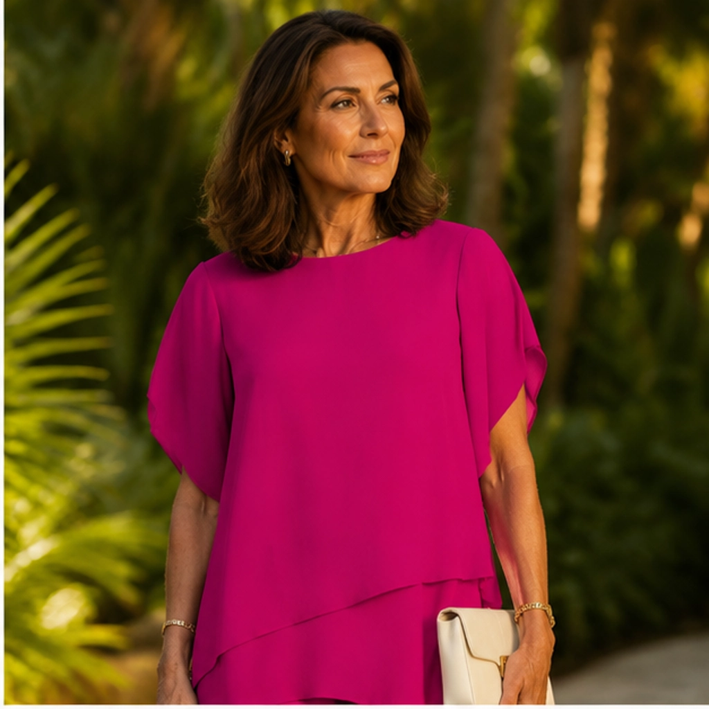 Velora – Asymmetrical Layered Top &amp; Wide-Leg Pants Set + 50% OFF