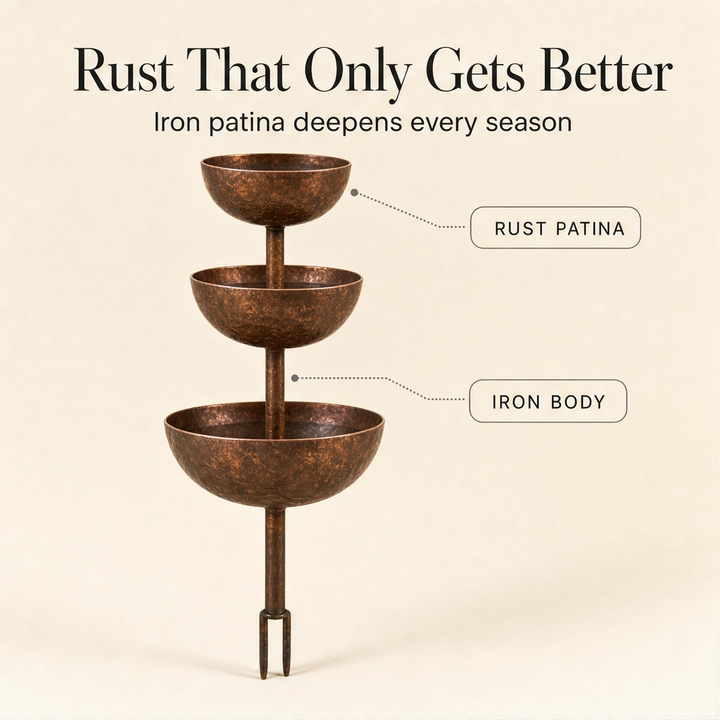 Coppervale™ – 3-Tier Cascading Rain Catcher &amp; Birdbath Garden Stake + 50% OFF