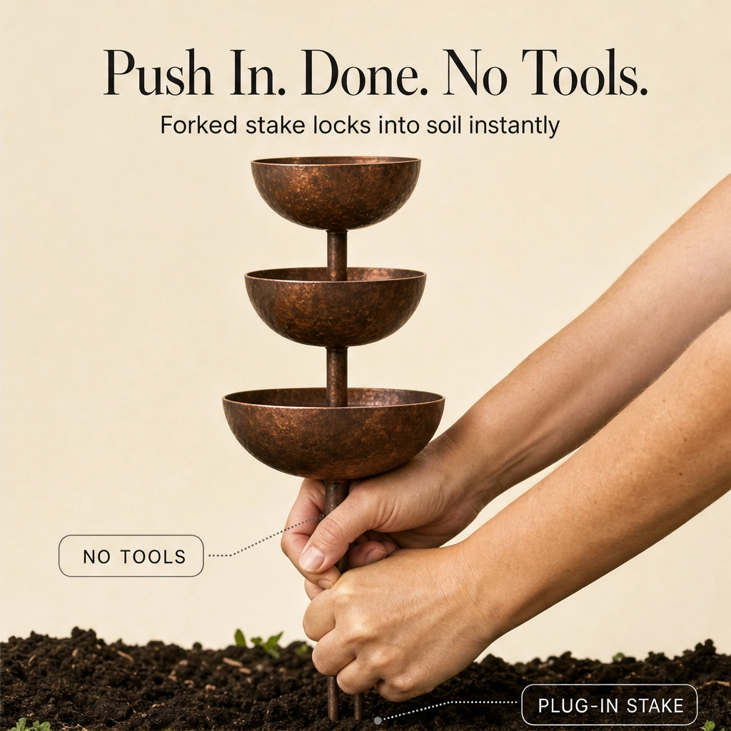 Coppervale™ – 3-Tier Cascading Rain Catcher &amp; Birdbath Garden Stake + 50% OFF